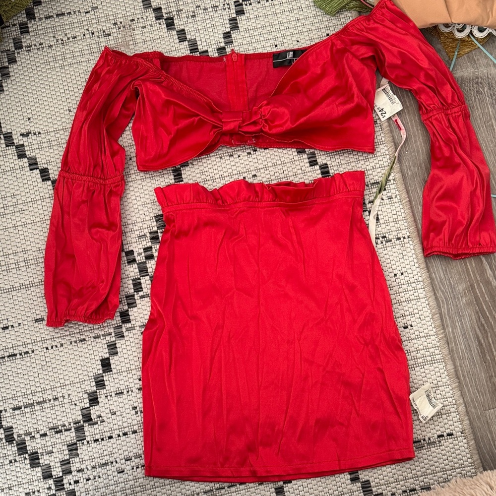 Chic Red Off-Shoulder Skirt Set